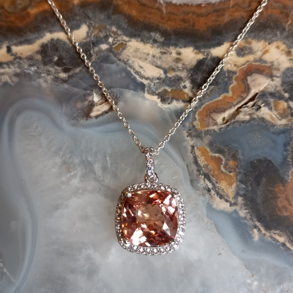 Sterling Silver 925 Created Padparadscha Shapphire with 17" 925 Italian Chain